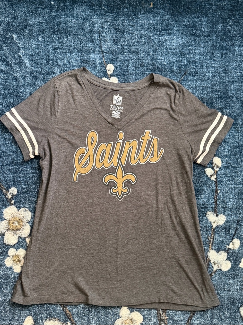 NFL New Orleans Saints Gray and Gold V-Neck Tee